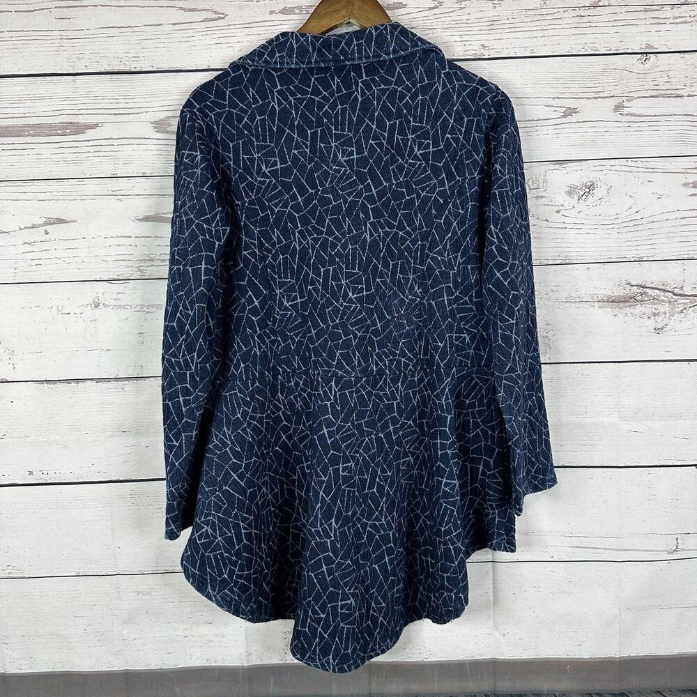 Parsley Sage Jacket Womens Medium Blue Knit Blazer Button Art Relaxed Stretch - Picture 3 of 12